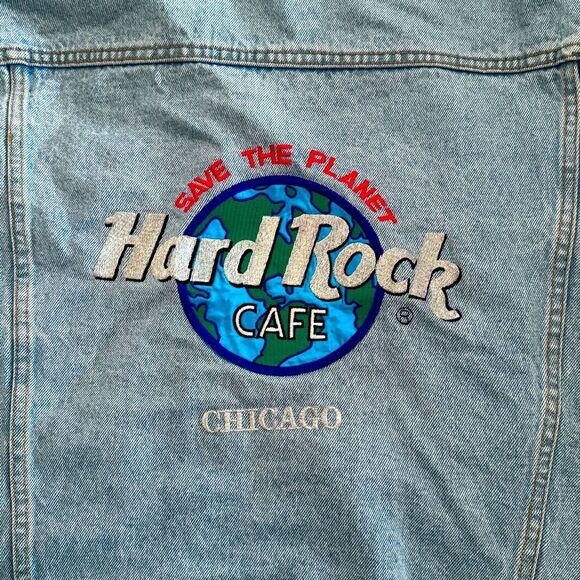Vtg 1990's Hard Rock Cafe CHICAGO Save the Planet Denim Jacket size XL XLarge - Picture 14 of 15
